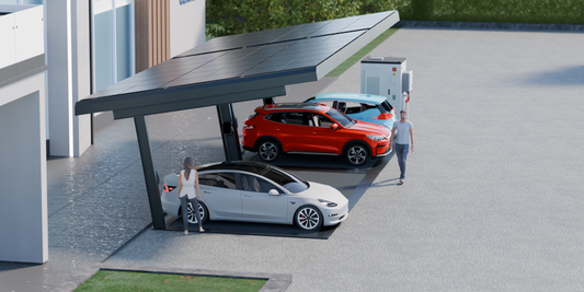Energy Hub solar carport with integrated EV charging over a car park