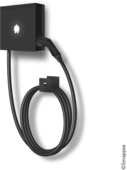 SMAPPEE EVWC-332-C8R-E-B – Borne Murale EV Noire Montage Mural Monophasée ou Triphasée jusqu’à 22 kW Câble Type 2 de 8 M Avec Support de Câble.